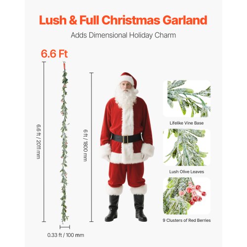 Christmas Garland 6.6FT Realistic Greenery Decorated with Vines Olive