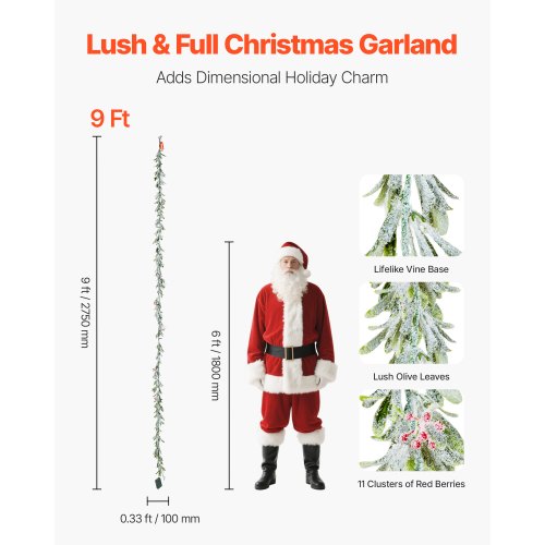 Christmas Garland 9FT Realistic Greenery Decorated with Vines Olive
