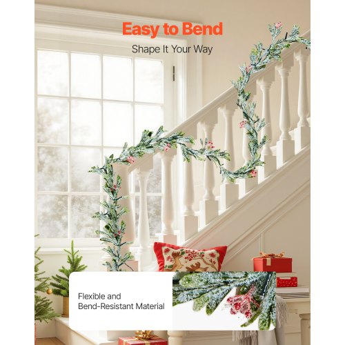 Christmas Garland 9FT Realistic Greenery Decorated with Vines Olive