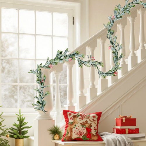 Christmas Garland 9FT Realistic Greenery Decorated with Vines Olive