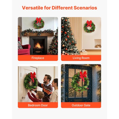 Christmas Wreath 24 Inches PreLit Artificial Christmas Wreath with 50 LED