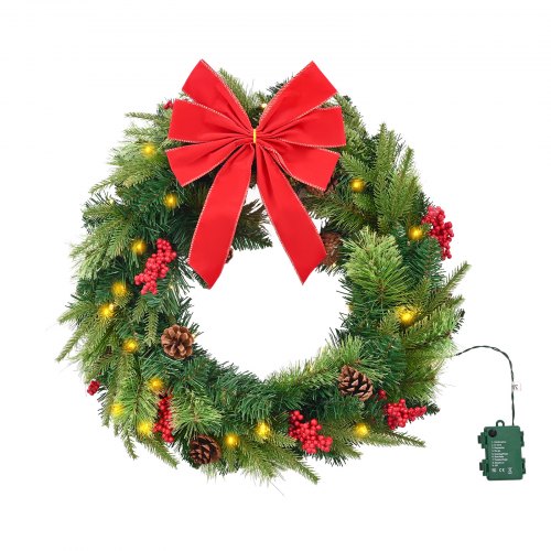 Christmas Wreath 24 Inches PreLit Artificial Christmas Wreath with 50 LED
