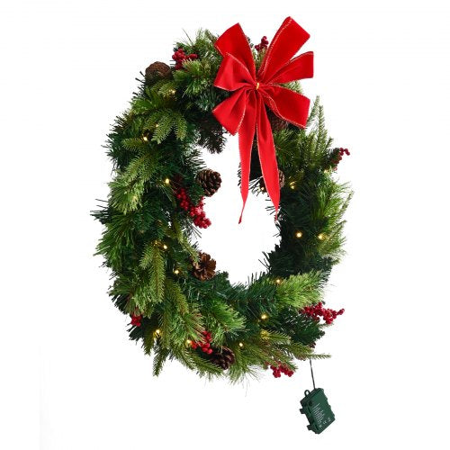 Christmas Wreath 24 Inches PreLit Artificial Christmas Wreath with 50 LED