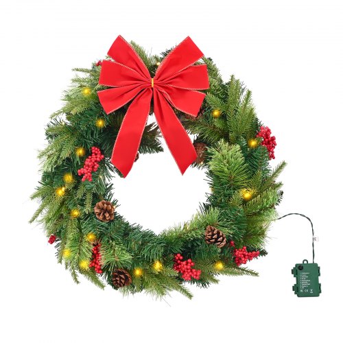 Christmas Wreath 24 Inches PreLit Artificial Christmas Wreath with 50 LED