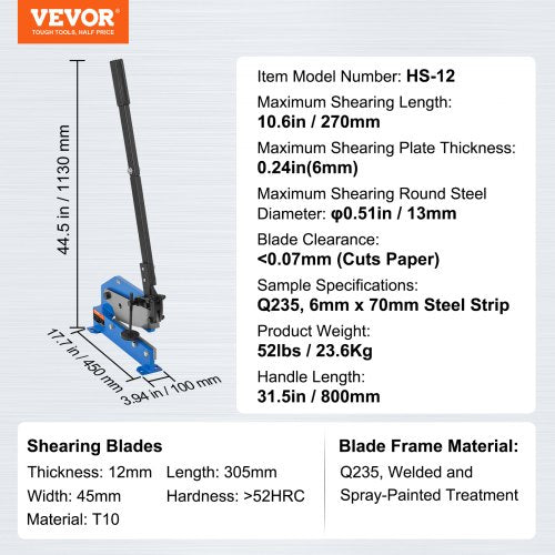 12 Manual Hand Plate Shear for Metal Sheet Processing HS12 Benchtop