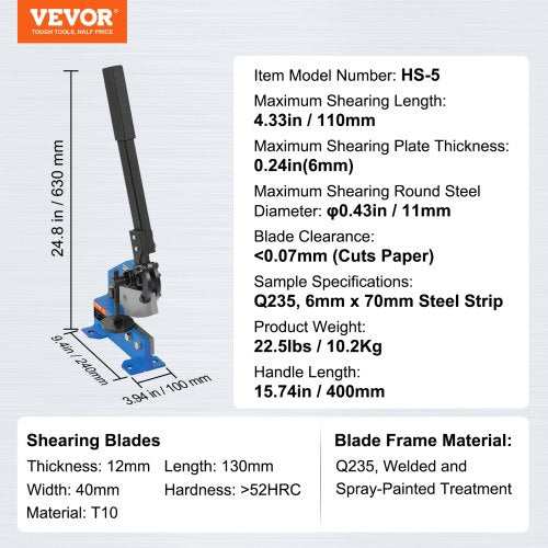 5 Manual Hand Plate Shear for Metal Sheet Processing HS5 Benchtop Cutter