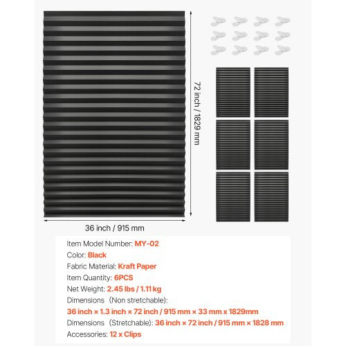Paper Blinds 6 Pack 36 in x 72 in Temporary Blackout Pleated Paper