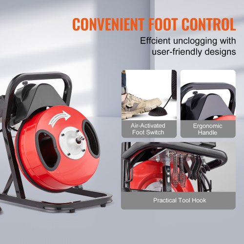 Drain Cleaner Machine 50FT x 12 Inch Manual Feed Sewer Snake Auger  with 4