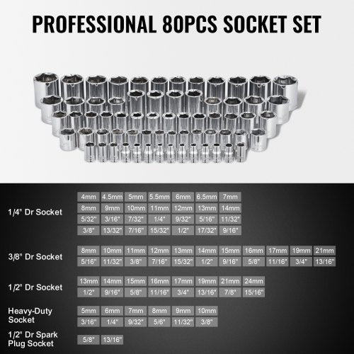 207Piece Mechanics Tool Set 14 38 12 Drive Sockets SAE and Metric