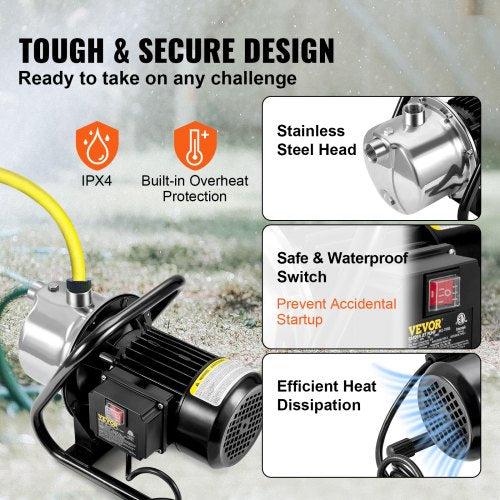 Shallow Well Pump 1.1 HP 115V 978 GPH 131 ft Height 40psi Max Pressure
