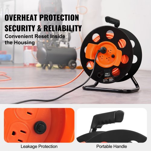 Extension Cord Reel 100FT with 4 Outlets and Dust Cover Heavy Duty 12AWG