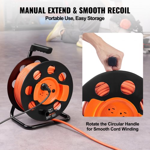 Extension Cord Reel 100FT with 4 Outlets and Dust Cover Heavy Duty 12AWG