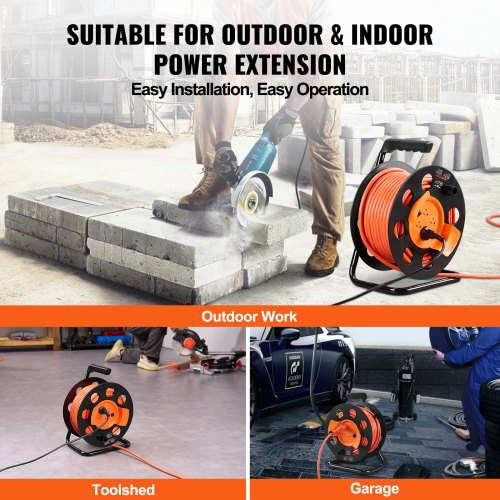 Extension Cord Reel 100FT with 4 Outlets and Dust Cover Heavy Duty 12AWG
