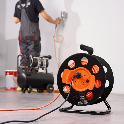 Extension Cord Reel 100FT with 4 Outlets and Dust Cover Heavy Duty 12AWG
