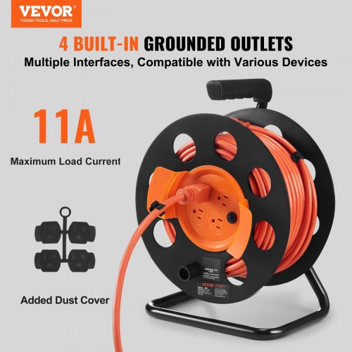 Extension Cord Reel 100FT with 4 Outlets and Dust Cover Heavy Duty 14AWG