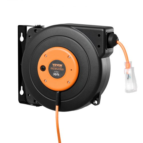 Retractable Extension Cord Reel 30 FT Heavy Duty 16AWG3C SJTOW Power