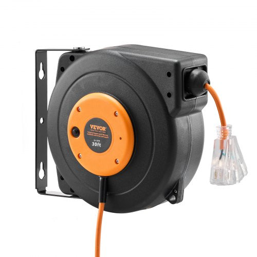 Retractable Extension Cord Reel 30 FT Heavy Duty 16AWG3C SJTOW Power