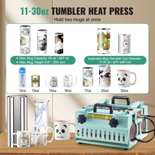 Tumbler Heat Press Machine 2 Station Heaters 1130oz Mug Press Sublimation –