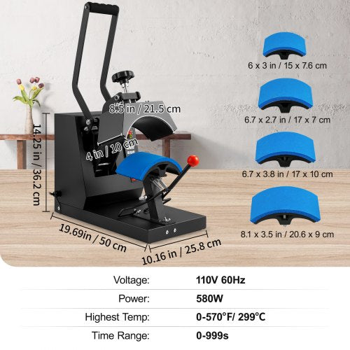Hat Heat Press 4in1 Cap Heat Press Machine 6x3inches Clamshell