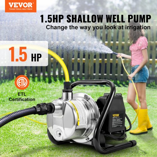 Shallow Well Pump 1.5 HP 115V 1200 GPH 164 ft Height 87 psi Max Pressure