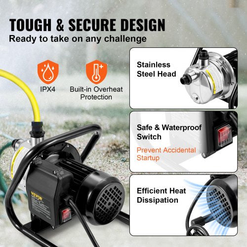 Shallow Well Pump 1.5 HP 115V 1200 GPH 164 ft Height 87 psi Max Pressure