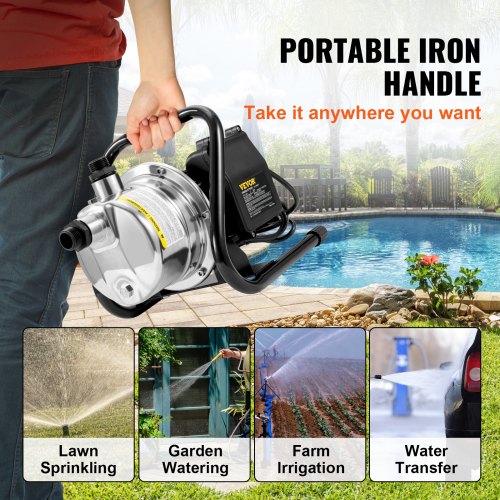 Shallow Well Pump 1.5 HP 115V 1200 GPH 164 ft Height 87 psi Max Pressure