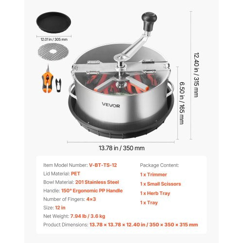 Manual Bud Leaf Trimmer 12 in Reaper Bowl Bud Trimmer with Stainless Steel