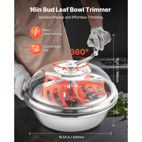 Bud Leaf Bowl Trimmer 16 in Manual Bud Trimmer with Sharp Stainless Steel