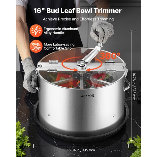 Manual Bud Leaf Trimmer 16 in Reaper Bowl Bud Trimmer with Stainless Steel