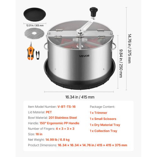 Manual Bud Leaf Trimmer 16 in Reaper Bowl Bud Trimmer with Stainless Steel