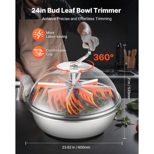 Bud Leaf Bowl Trimmer 24 in Manual Bud Trimmer with Sharp Stainless Steel