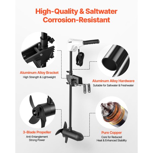 Electric Trolling Motor Transom Mounted Outboard Boat Motors 12V 55lbs