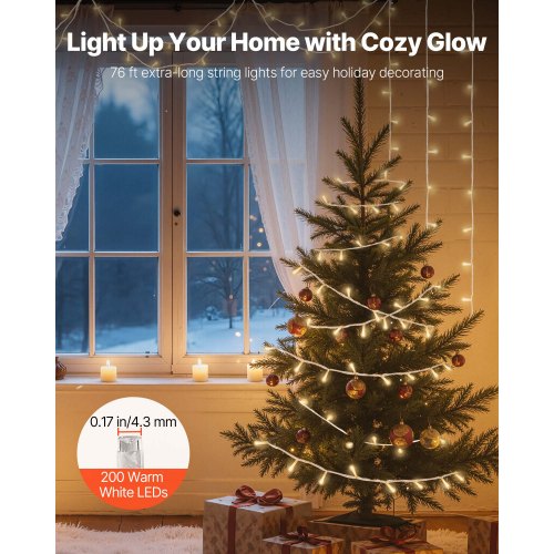 LED Christmas String Lights 200 LED 76 ft Connectable Warm White Christmas