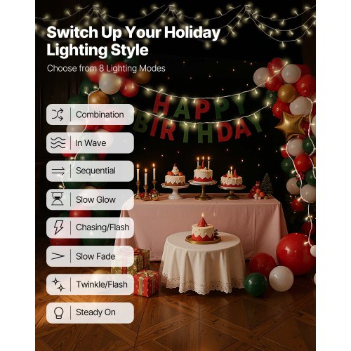 LED Christmas String Lights 200 LED 76 ft Connectable Warm White Christmas