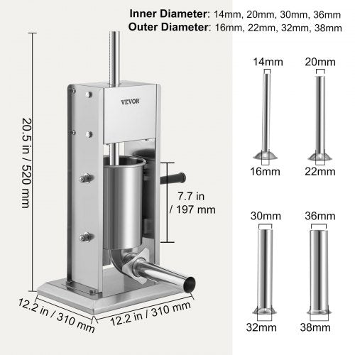 Manual Sausage Stuffer 5LBS3L Capacity Two Speed 304 Stainless Steel