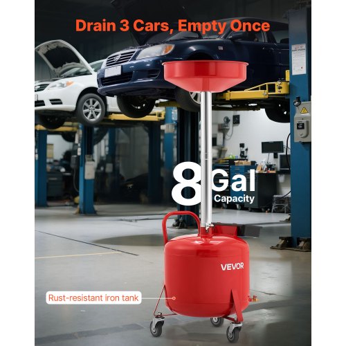 8 Gallon Waste Oil Drain Tank Industrial Fluid Drain Tank with Adjustable