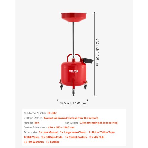 8 Gallon Waste Oil Drain Tank Industrial Fluid Drain Tank with Adjustable