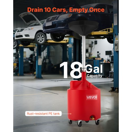 18 Gallon Waste Oil Drain Tank Industrial Fluid Drain Tank with Adjustable