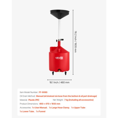 18 Gallon Waste Oil Drain Tank Industrial Fluid Drain Tank with Adjustable