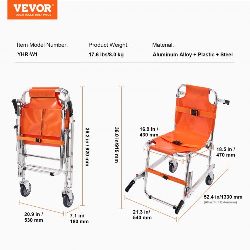 EMS Stair Chair 350 lbs Load Capacity Foldable Aluminum Emergency Stair
