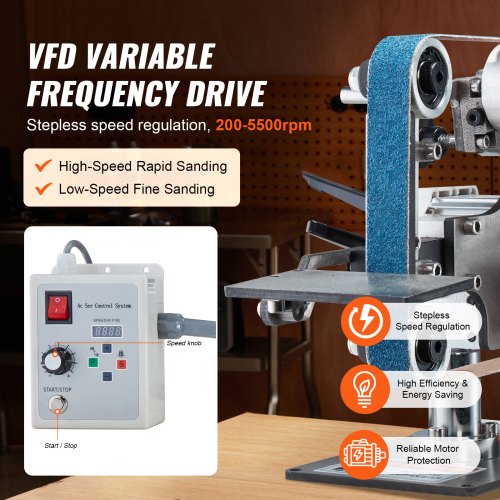 Belt Grinder Sander 30 x 1Inch Variable Speed Belt Polisher with VFD 550W