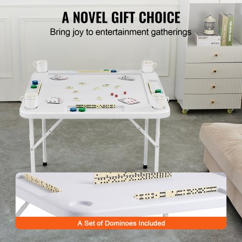 Mahjong Table Square 4 Player Folding Card Table with 4 Cup Holders 4