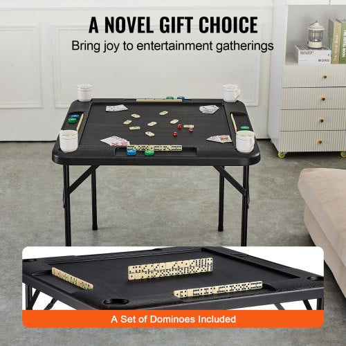 Mahjong Table 4 Player Folding Card Table 4 Cup Holders Chip Trays Black –