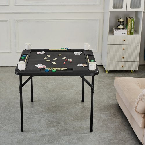 Mahjong Table 4 Player Folding Card Table 4 Cup Holders Chip Trays Black –