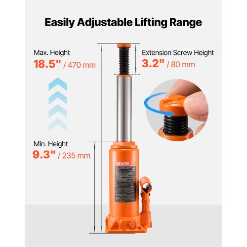 Hydraulic Bottle Jack 10 Ton 22046 lbs Capacity 93185 Inch Lifting