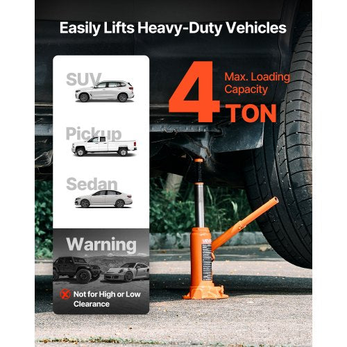 Hydraulic Bottle Jack 4 Ton 8818.4 lbs Capacity 73138 Inch Lifting