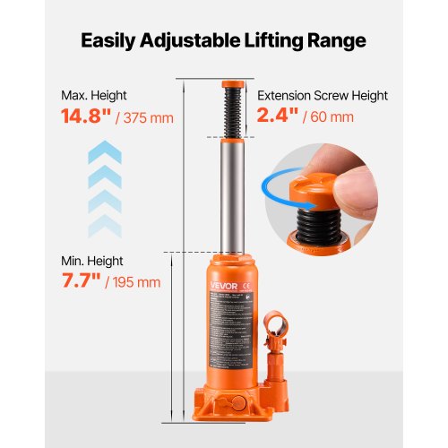 Hydraulic Bottle Jack 6 Ton 13227.6 lbs Capacity 77148 Inch Lifting