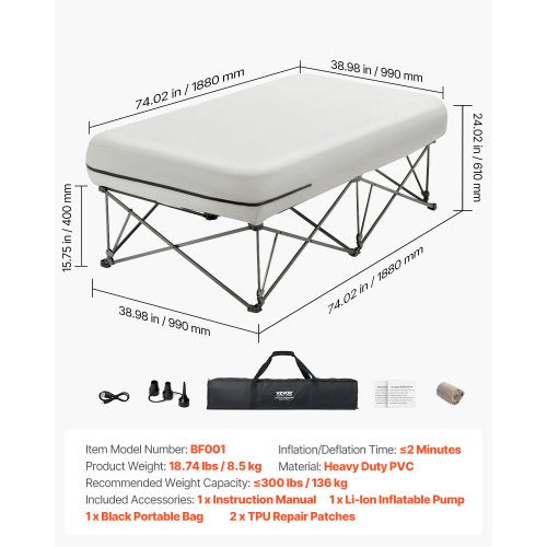 Air Mattress Twin with Frame 1 Person Inflatable Mattress with Pump