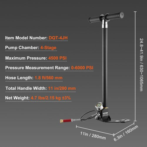 PCP Hand Pump 4 Stage 30Mpa 4500 PSI High Pressure PCP Air Rifile Filling
