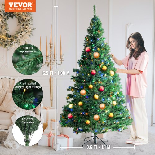 Christmas Tree 6.5ft Prelit Artificial Xmas Tree Full Holiday Decor Tree